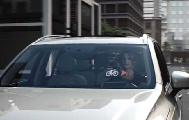 The car’s head-up display alerts the driver that a cyclist is in a blind spot or on a potential collision course. Photo:AFP Volvo's smart idea for keeping cyclists safe