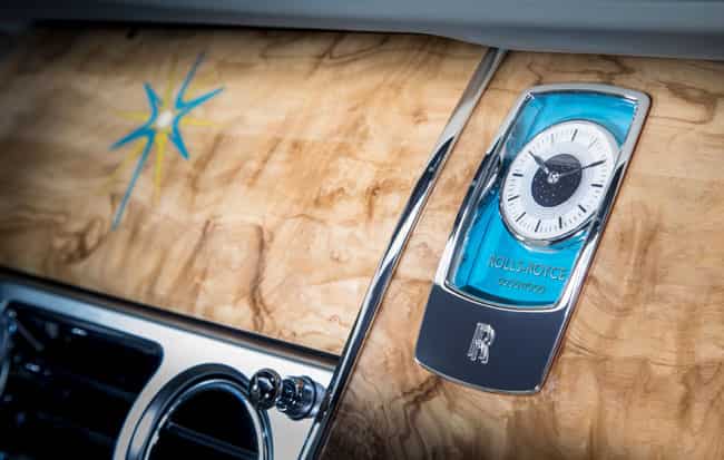 The bespoke clock in the center of the dashboard console features the Suhail Ursa Minor and Major constellations. Photo:AFP Rolls-Royce unveils its latest bespoke collection