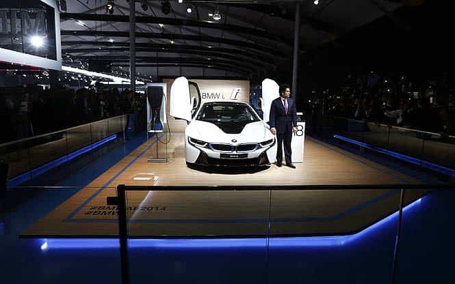 BMW's i8 hybrid car during its launch at the Auto Expo. (Reuters Photo) BMW launches its vision for future: the i8 concept supercar