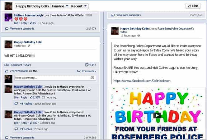 A screen grab of the Facebook page created by Colin's mom. (Facebook)
</div) A screen grab of the Facebook page created by Colin's mom. (Facebook)
</div)