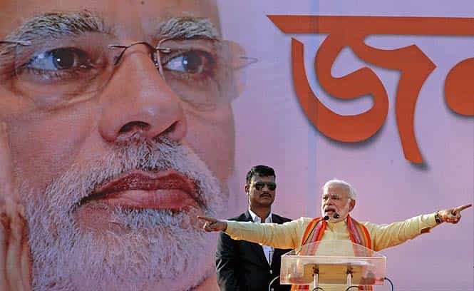 BJP Prime Ministerial candidate Narendra Modi addresses a rally at Brigade Parade Ground in Kolkata. (PTI Photo) BJP Prime Ministerial candidate Narendra Modi addresses a rally at Brigade Parade Ground in Kolkata. (PTI Photo)