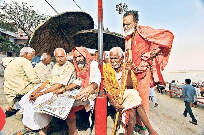 At the Assi ghat, long-time supporters of the BJP are confident that Modi will bring development. They are, however, ambivalent about the displacement of Murli Manohar Joshi, the incumbent BJP MP from the city. There is also some unease about the ‘Har har Modi’ chant. (Raj K Raj/HT photos)