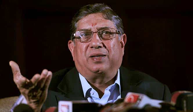 File photo of president of the Board of Control for Cricket in India (BCCI) N. Srinivasan as he gestures at a press conference in Kolkata. (AFP Photo) File photo of president of the Board of Control for Cricket in India (BCCI) N. Srinivasan as he gestures at a press conference in Kolkata. (AFP Photo)
