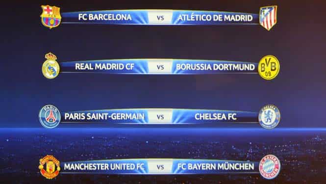 A television screen shows the draw for the quarter-finals of the UEFA Champions League. (AFP Photo)