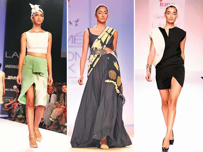 Models display outfits by debutante designers.