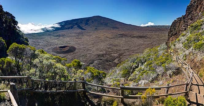 The Piton de la Fournaise, an active volcano on the island of Réunion The Piton de la Fournaise, an active volcano on the island of Réunion
