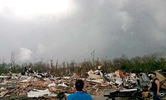 This photo provided by James Bryant shows tornado damage in Mayflower, Ark. A powerful storm system rumbled through the central and southern United States, spawning several tornadoes. (AP Photo)</em) This photo provided by James Bryant shows tornado damage in Mayflower, Ark. A powerful storm system rumbled through the central and southern United States, spawning several tornadoes. (AP Photo)</em)
