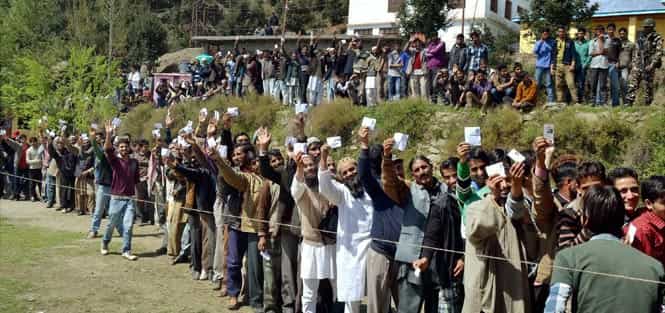 Voters wait in queues to cast their votes in Doda, Jammu and Kashmir. Photo by PTI Voters wait in queues to cast their votes in Doda, Jammu and Kashmir. Photo by PTI