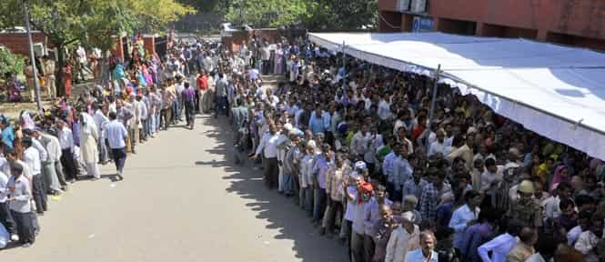 Voters standing in a line to cast their votes outside a polling station in Chandigarh. Photo by Gurpreet Singh/Hindustan Times Voters standing in a line to cast their votes outside a polling station in Chandigarh. Photo by Gurpreet Singh/Hindustan Times