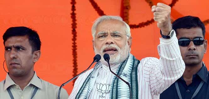 BJP Prime Ministerial candidate Narendra Modi addresses an election rally in Motihari. (PTI Photo)</em) BJP Prime Ministerial candidate Narendra Modi addresses an election rally in Motihari. (PTI Photo)</em)