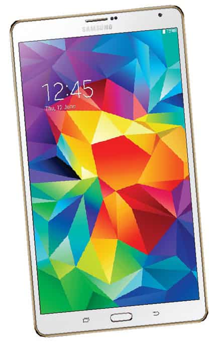 Sleek And Thin: The Galaxy Tab S 8.4-inch (above)weighs 294gms and is just 6.6mm thick while the iPad Mini Retina is 7.5mm thick and 331gm) Sleek And Thin: The Galaxy Tab S 8.4-inch (above)weighs 294gms and is just 6.6mm thick while the iPad Mini Retina is 7.5mm thick and 331gm)