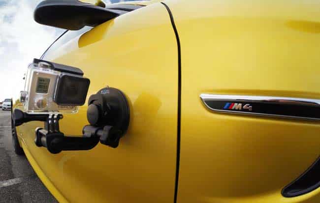 The camera can be mounted anywhere on the car and operated wirelessly. Photo:AFP Lights, camera, driving action: a BMW GoPro production