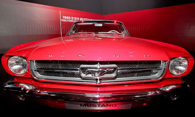 A 1965 Ford Mustang Convertible car on display at the 50-years celebration ceremony of the Ford Mustang.(AFP PHOTO) Ford shows off 'smart' Mustang at Taiwan tech show