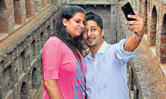 A newly-engaged couple at Agrasen ki Baoli A newly-engaged couple at Agrasen ki Baoli