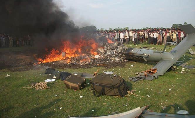 Wreckage of crashed Indian Air Force plane. (HT Photo)</em) Wreckage of crashed Indian Air Force plane. (HT Photo)</em)