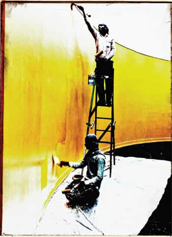 DIGITAL: Labourers painting an exhibition wall. From Arya’s private collection of mobile photographs. He calls it "Cellphonenama".