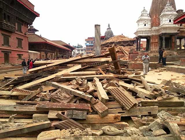 Collapsed buildings are seen at the Durbar Square in Kathmandu, Nepal. (Zhou Shengping/Xinhua via AP) Collapsed buildings are seen at the Durbar Square in Kathmandu, Nepal. (Zhou Shengping/Xinhua via AP)