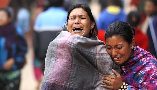 Family members break down during the cremation of an earthquake victim in Bhaktapur near Kathmandu. (AP Photo/Niranjan Shrestha) Family members break down during the cremation of an earthquake victim in Bhaktapur near Kathmandu. (AP Photo/Niranjan Shrestha)