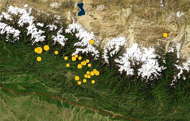 The USGS picture shows the epicentre of April 25 earthquake in Nepal The USGS picture shows the epicentre of April 25 earthquake in Nepal