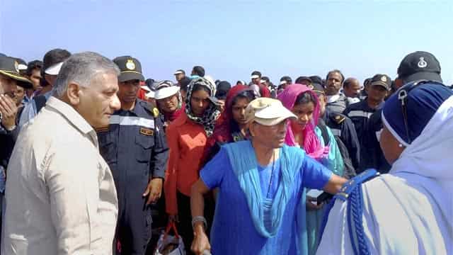 MoS for external affairs Gen (retd) VK Singh with the Indian nationals after they were evacuated from Aden (Yemen) to Djibouti. PTI Phot) MoS for external affairs Gen (retd) VK Singh with the Indian nationals after they were evacuated from Aden (Yemen) to Djibouti. PTI Phot)