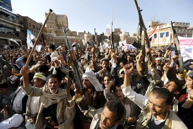Followers of the Houthi demonstrate against the Saudi-led air strikes on Yemen, in Sanaa April 1, 2015. Reuters Photo Followers of the Houthi demonstrate against the Saudi-led air strikes on Yemen, in Sanaa April 1, 2015. Reuters Photo