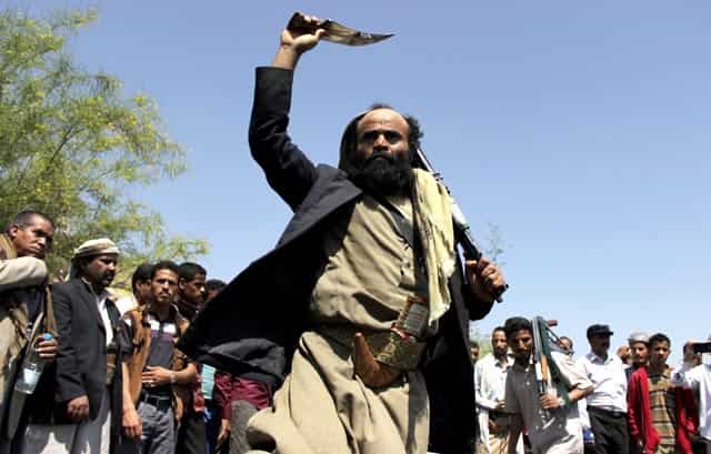 Yemeni supporters of the Shiite Huthi militia attend a demonstration in the second largest city of Taiz to protest against the Saudi-led coalition’s Operation Decisive Storm against the Huthi rebels in Yemen. AFP Photo Yemeni supporters of the Shiite Huthi militia attend a demonstration in the second largest city of Taiz to protest against the Saudi-led coalition’s Operation Decisive Storm against the Huthi rebels in Yemen. AFP Photo