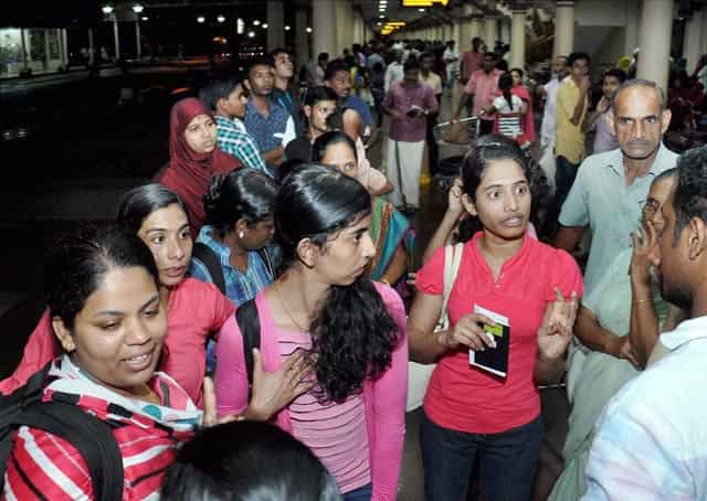 Kerala nurses evacuated from Yemen upon arrival at the international airport in Kochi. PTI Photo Kerala nurses evacuated from Yemen upon arrival at the international airport in Kochi. PTI Photo