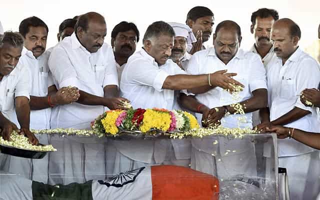 Tamil Nadu ministers pay their last respects to former president Kalam at the public view ground in Rameswaram on July 29, 2015. PTI Photo Tamil Nadu ministers pay their last respects to former president Kalam at the public view ground in Rameswaram on July 29, 2015. PTI Photo