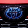 FILE PHOTO: The logo of Toyota is seen during the first press day of the Paris auto show, in Paris, France, October 2, 2018. REUTERS/Regis Duvignau