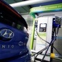 FILE PHOTO: A Hyundai Motor's electric car IONIQ is charged at a electric charging station