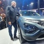 Guenter Karl Butschek poses with the new Gravitas launched by Tata Motors at Auto Expo 2020.