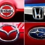 This undated combination of photos shows clockwise from top left the logos for Nissan, Honda, Mazda and Subaru. Sixty-four cars and SUVs sold in the U.S. earned Top Safety Pick awards from the Insurance Institute for Highway Safety. Those with a Top Safety Pick Plus rating are the Honda Insight, Mazda 3 sedan and hatchback, Subaru Crosstrek Hybrid, Mazda 6, Nissan Maxima, Subaru Legacy, the Subaru Outback built after October of last year, and the Toyota Camry. (AP Photos) (AP)