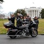 File photo: Harley Davidson President and CEO Matthew S Levatich rides his motorcycle onto the South Lawn of the White House in Washington before a meeting with President Donald Trump and Vice President Mike Pence. (AP)