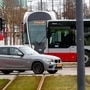 A tram, a bus and cars are pictured at a crossroad in Luxembourg, as it becomes the first country in the world to offer free public transport, February 29, 2020. (REUTERS)