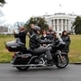 File photo: Harley Davidson President and CEO Matthew S Levatich rides his motorcycle onto the South Lawn of the White House in Washington before a meeting with President Donald Trump and Vice President Mike Pence. (AP)
