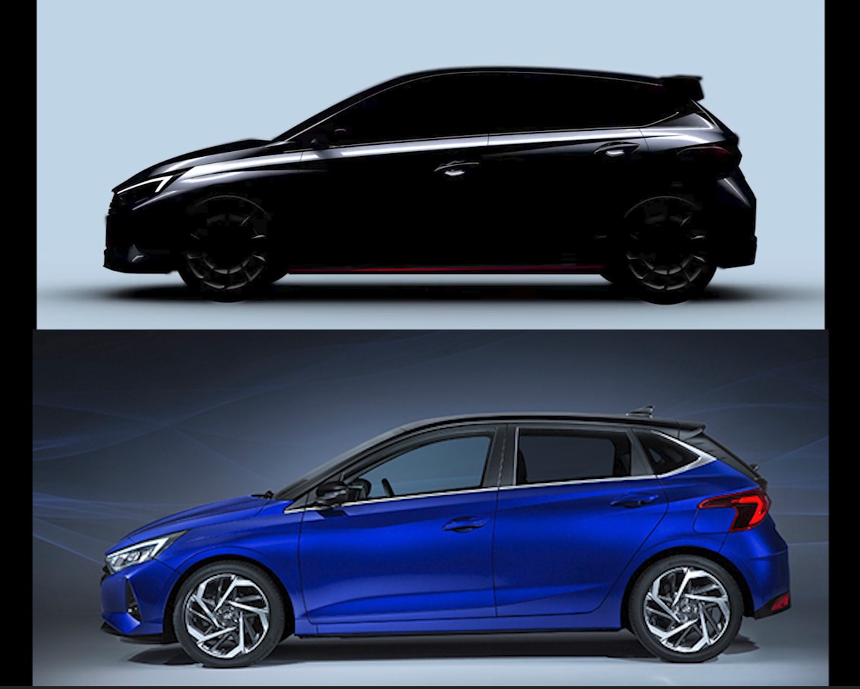 A comparative image of the new Hyundai i20 placed beneath the newly teased car