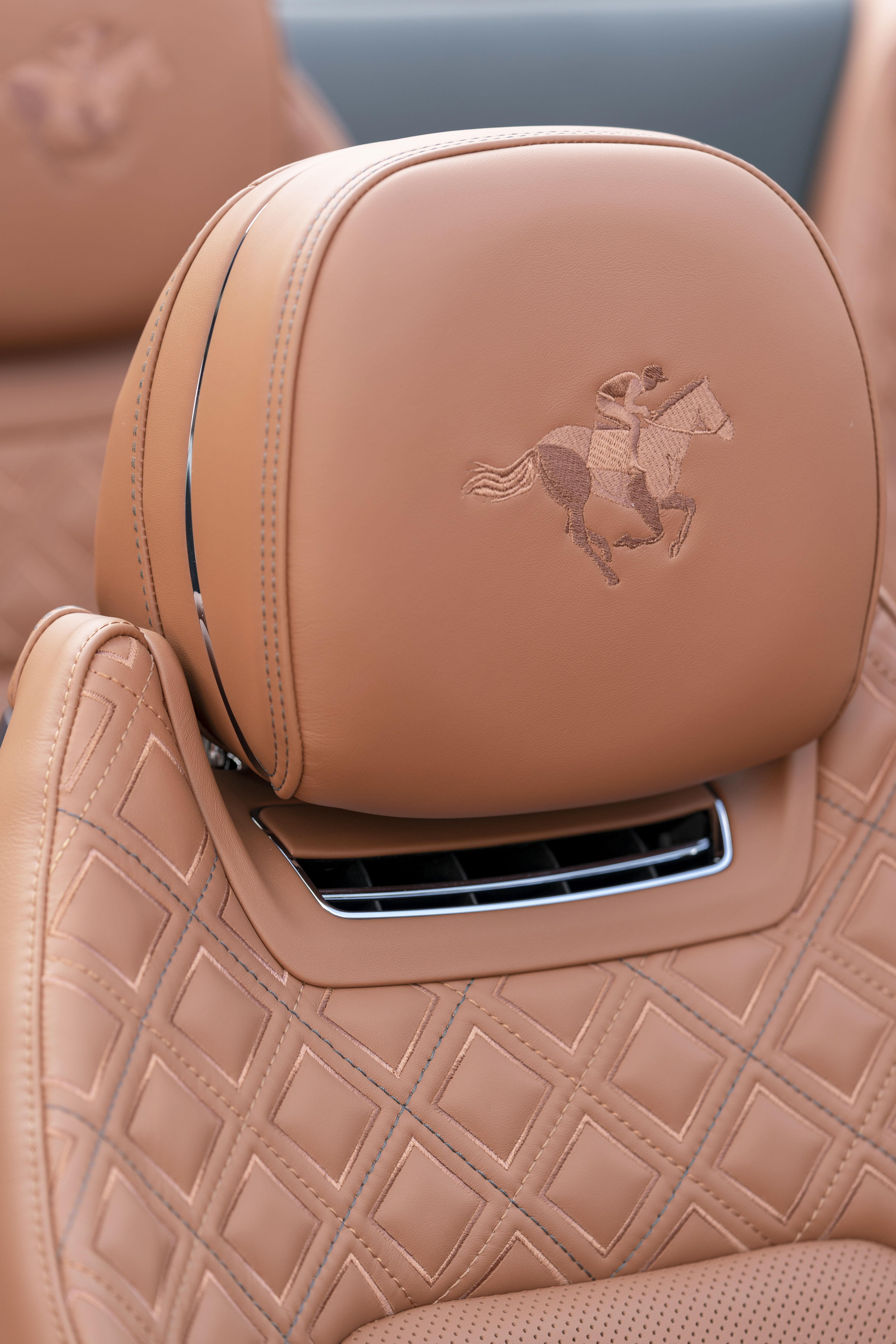 Horse and rider silhouettes adorn all four seats, that are finished in the aptly named sustainable Saddle hide.