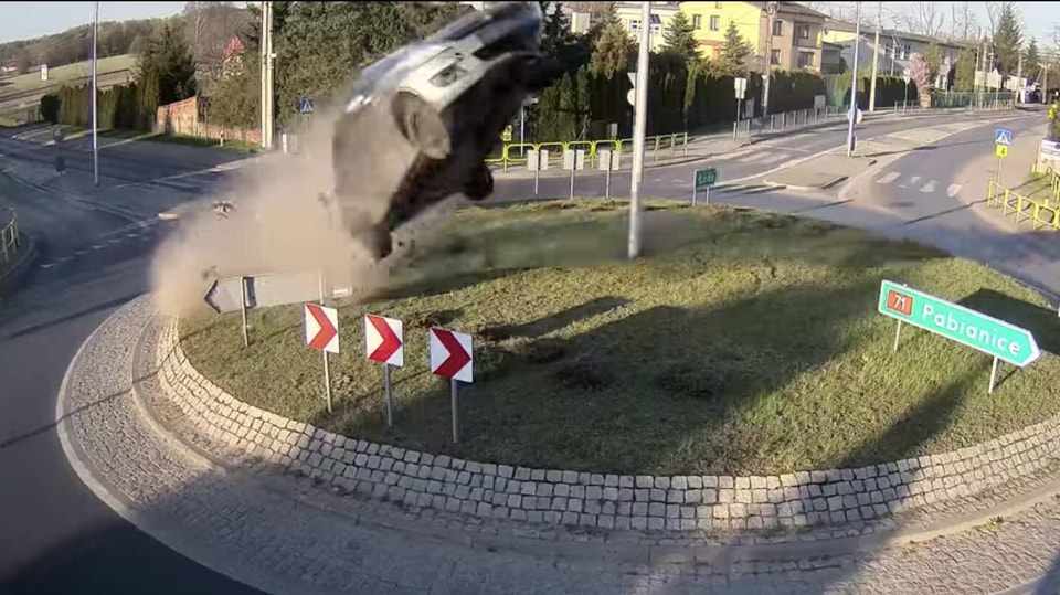 Horror on tape: Speeding Suzuki Swift flies after hitting roundabout