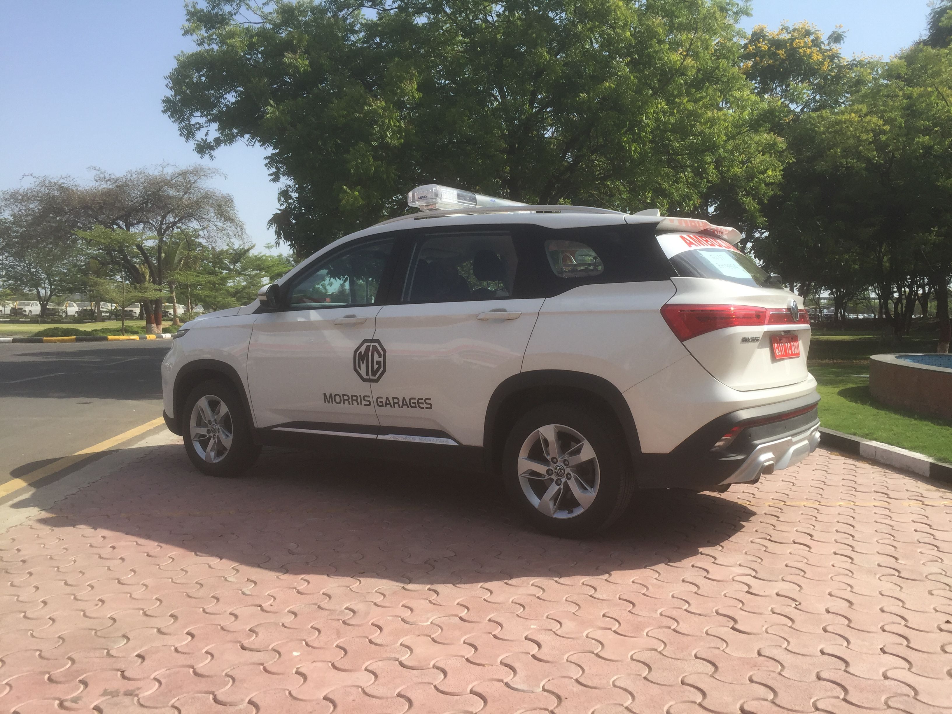The SUV was turned into an ambulance by MG Motor's engineering team at Halol in partnership with Ahmedabad-based Natraj Motor Body Builders. The SUV was turned into an ambulance by MG Motor's engineering team at Halol in partnership with Ahmedabad-based Natraj Motor Body Builders.