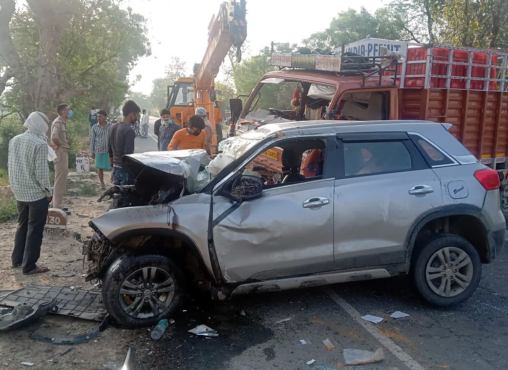 File photo: A damaged brezza car after an accident, in Agra on May 3.