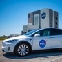 A Tesla Model X SUV wearing NASA badging ready to transport astronauts to launchpad. (Photo courtesy: Twitter/@JimBridenstine)