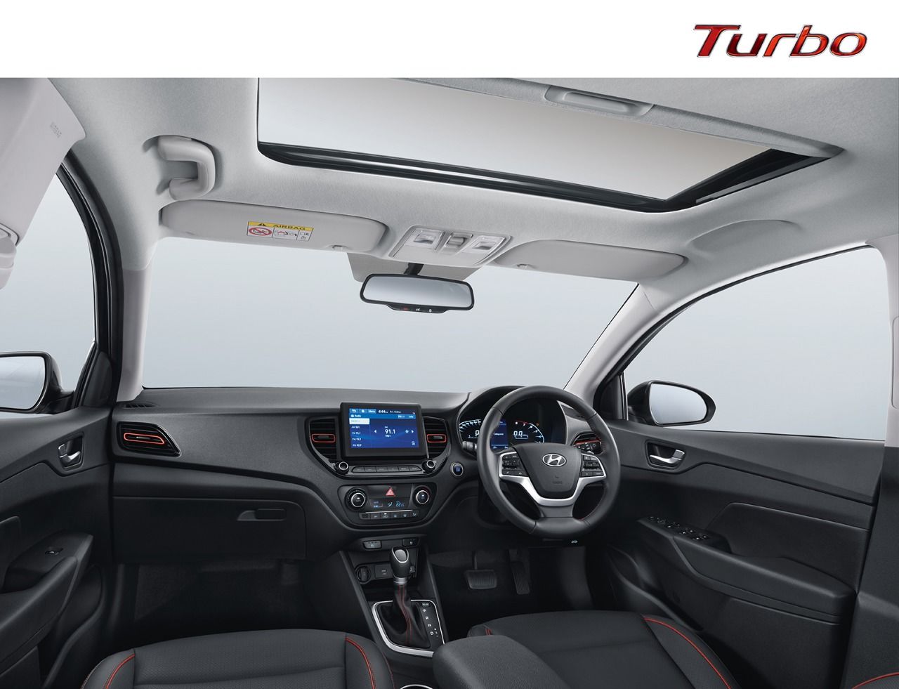 The interiors of the turbo variant of 2020 Hyundai Verna.