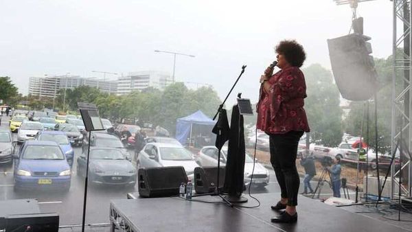 Singer Casey Donovan performs at a drive-in concert organised to allow people to experience live music while observing the coronavirus disease restrictions in Sydney, Australia, May 21, 2020. (REUTERS)