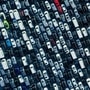 Aerial view of stationed rental cars parked amid the coronavirus pandemic. (AFP)