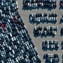 Aerial view of stationed rental cars parked amid the coronavirus pandemic.