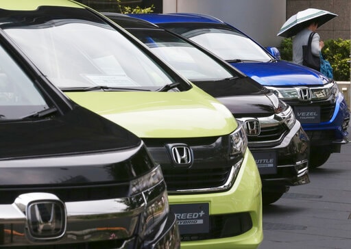 File photo: Honda cars are displayed at the automaker's headquarters in Tokyo.