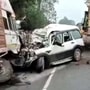 A Mahindra Scorpio SUV reportedly rammed into a truck head on in Uttar Pradesh's Nawabganj, killing nine on Friday. (Photo courtesy: ANI UP)