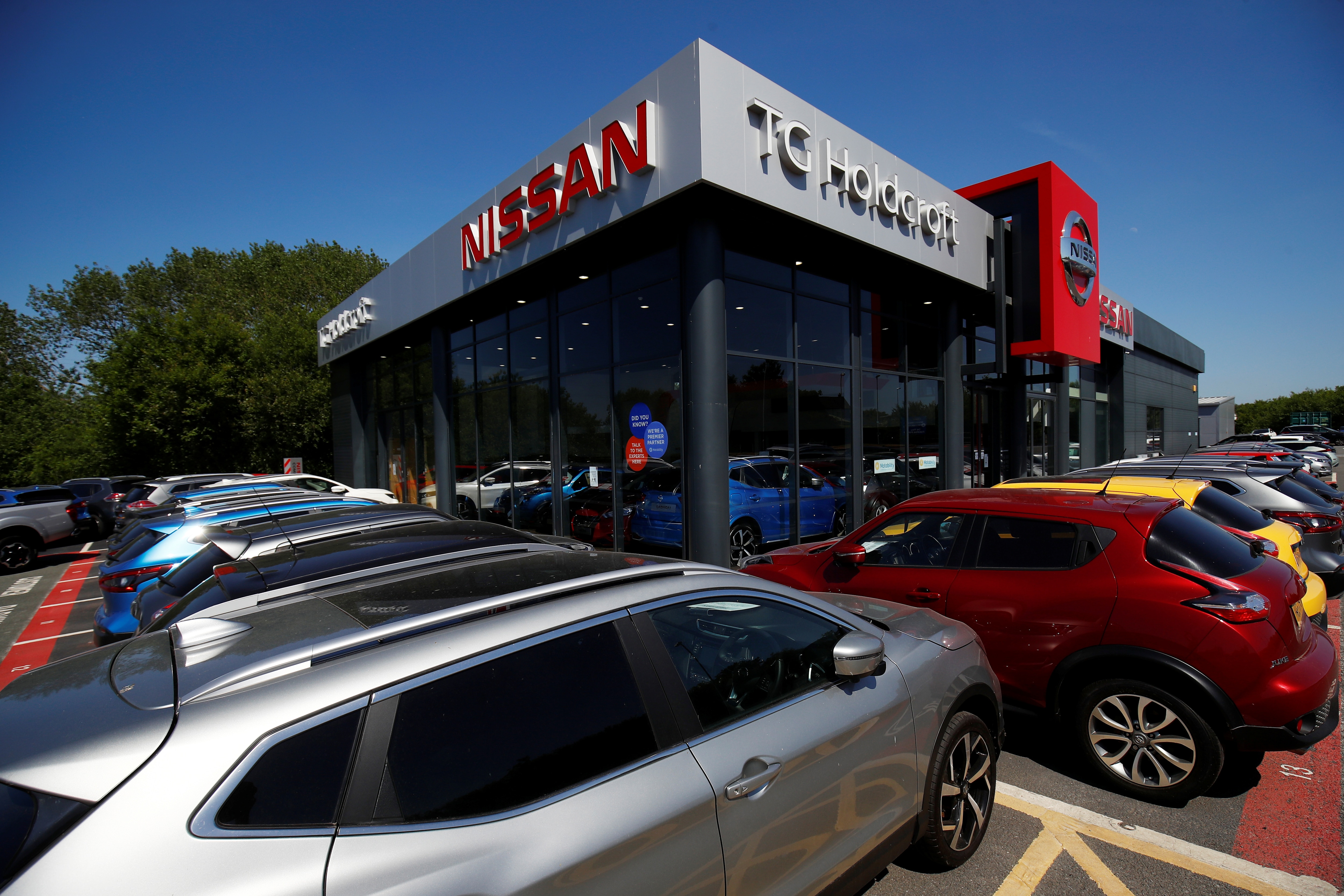 A Nissan car dealership is pictured in Northwich, following the outbreak of the coronavirus disease (COVID-19), Northwich, Britain.