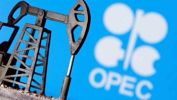 File photo: A 3D printed oil pump jack is seen in front of displayed Opec logo in this illustration picture. (REUTERS)