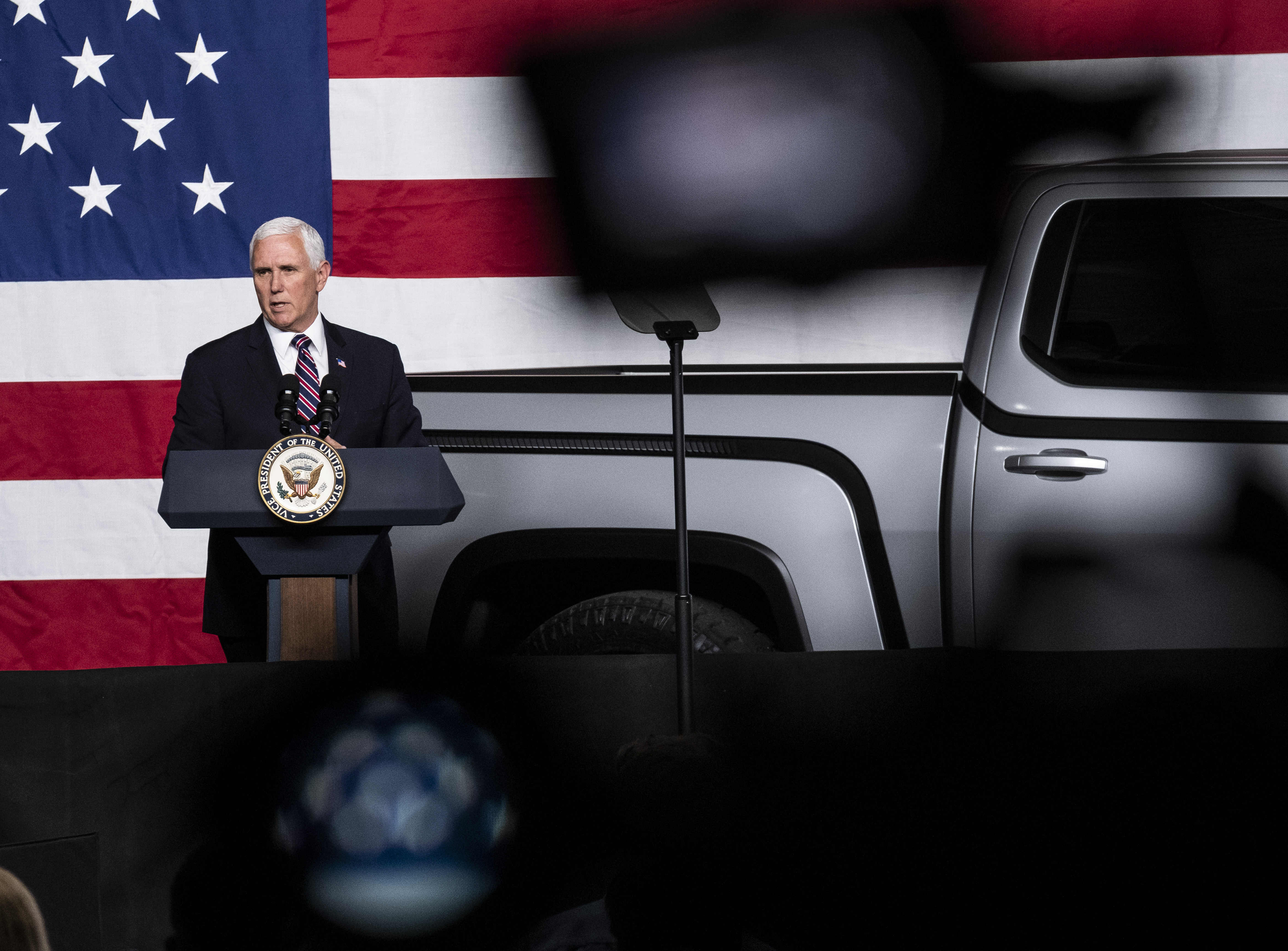 US Vice President Mike Pence speaks during the unveiling of the Lordstown Motors Endurance electric pickup truck event in Ohio on Thursday. US Vice President Mike Pence speaks during the unveiling of the Lordstown Motors Endurance electric pickup truck event in Ohio on Thursday.